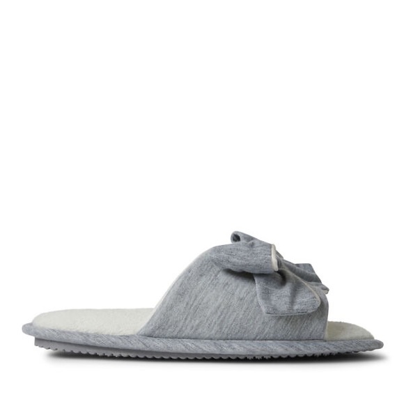 Dearfoams Gray Lydia Pajama Slide With Bow, Women’s Size Small US 5-6/ EU 36-37. - Picture 3 of 7